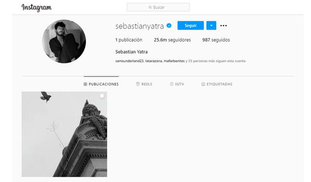 29.1.2021 | Sebastián Yatra eliminó todo el contenido de su perfil en IG. Foto: captura Sebastián Yatra / Instagram