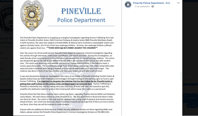 Comunicado policial. Foto: Facebook.