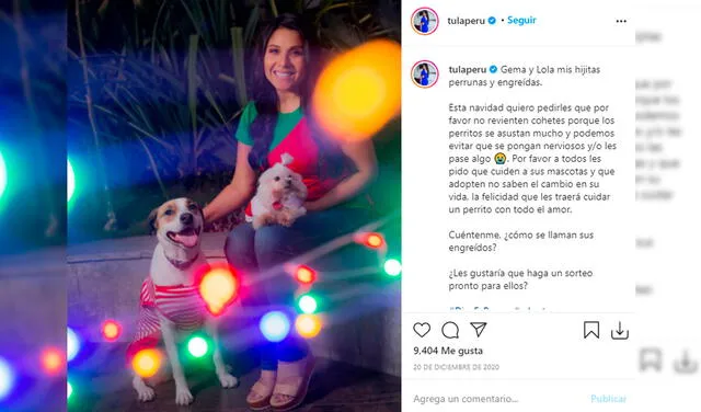 El mensaje de Tula Rodríguez mostrándose en contra de los juegos pirotécnicos en Navidad. Foto: Tula Rodríguez/Instagram