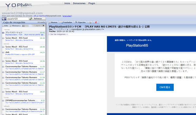 Yopmail, el sistema de mensajería intantánea que supera a Gmail. Foto: captura Yopmail