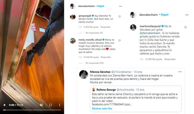 Comentarios de los actores de la serie De vuelta al Barrio sobre lo ocurrido con Danna Ben Haim. Foto: captura Danna Ben Haim / Instagram / Mónica Sánchez / Twitter