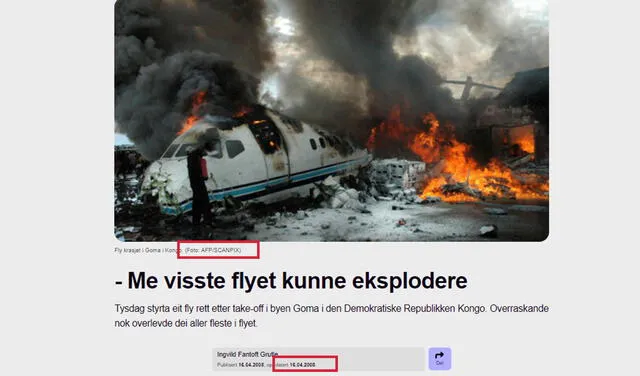 Imagen de un avión en llamas de fuego. Foto: captura en TV2.