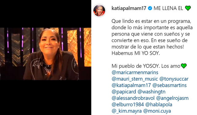 6.3.2021 | Post de Katia Palma agradeciendo ser parte de Yo soy. Foto: Katia Palma / Instagram