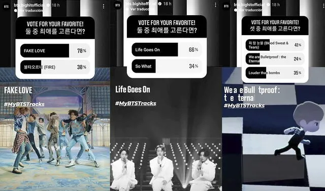 Encuestas de las canciones de BTS. Foto: Instagram