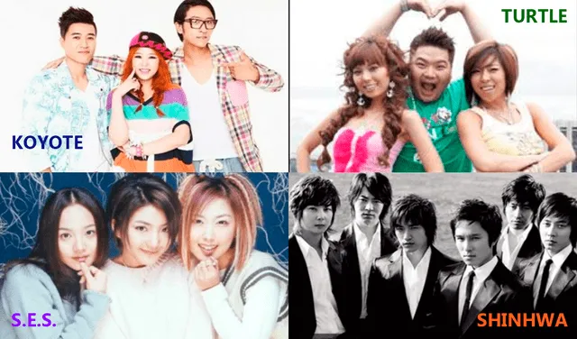 Fotografías de los grupos K-pop, Koyote, Turtle, S.E.S. y Shinhwa. Créditos: Composición Diario La República / SM Entertainment