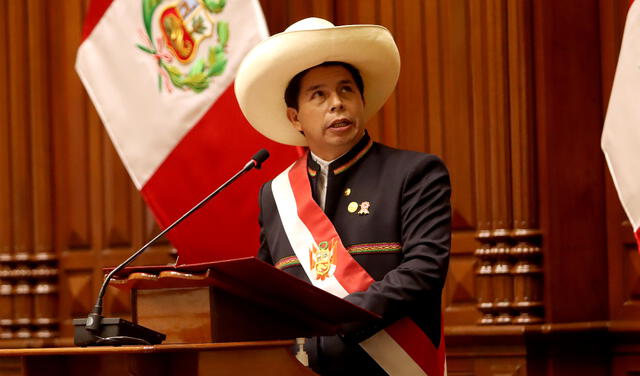 El presidente Pedro Castillo durante su mensaje inaugural el 28 de julio de 2021. Foto: Presidencia