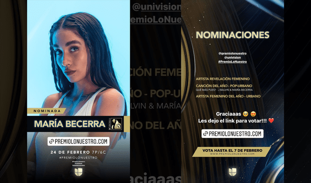 María Becerra es nominada a Premios lo nuestro y agradece a sus fans.