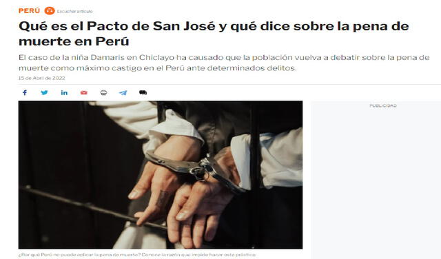 Publicación del portal argentino Infobae sobre el secuestro y violación de una niña de 3 años. Foto: captura web