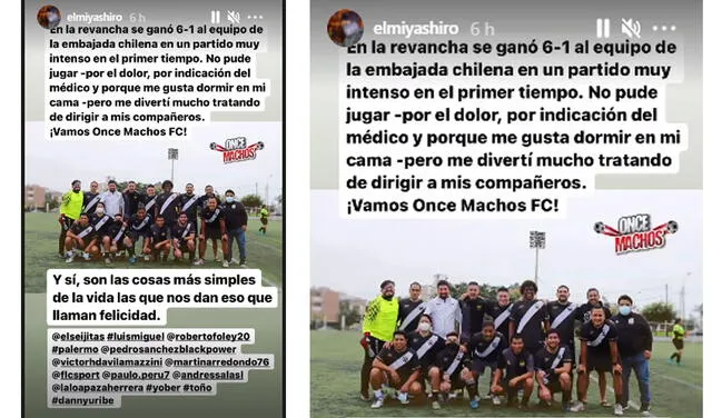 1.8.2021 | Historia de Aldo Miyashiro  apoyando a su equipo Once Machos FC. Foto: captura Aldo Miyashiro  / Instagram