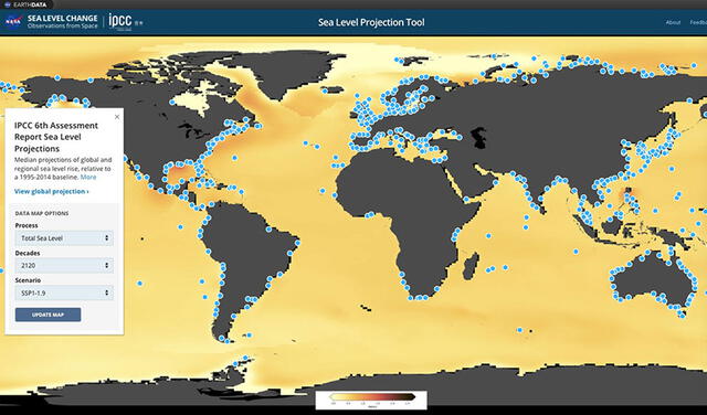 Mapa interactivo de la NASA. Imagen: NASA/ IPCC