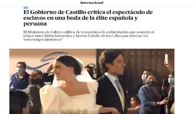 Publicación de El País de España sobre el casamiento entre Belén Barnechea y Martín Cabello de los Cobos. Foto: captura web