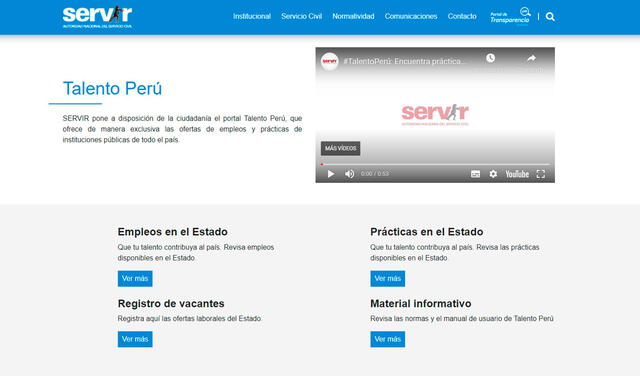 Opciones disponibles en la página principal de Trabajo Perú. Foto: captura