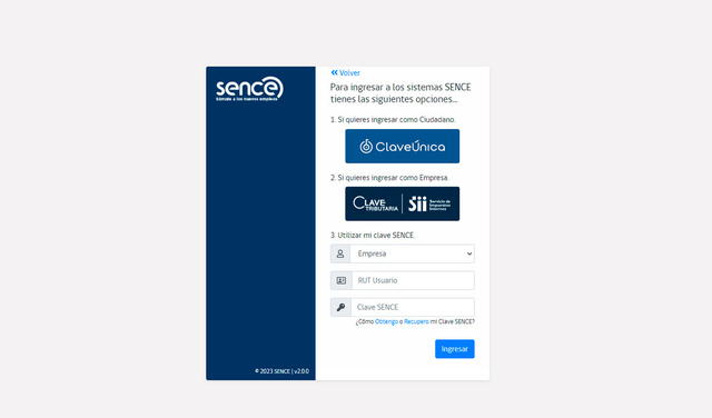 Plataforma de inicio de sesión en Sence