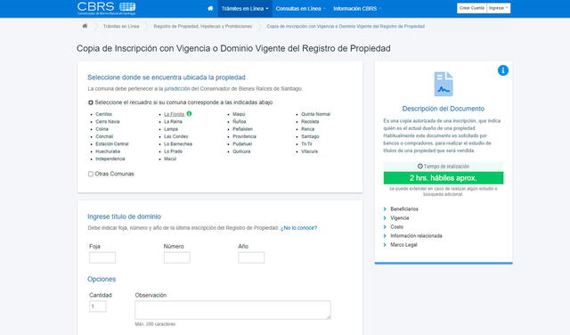 Plataforma de la Conservadora de Bienes Raíces de Santiago