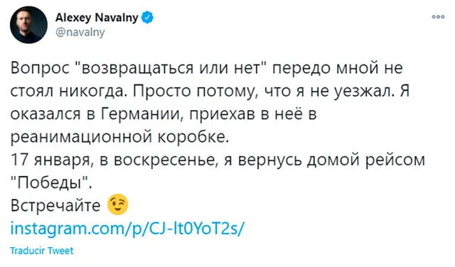 Alexei Navalny, opositor de Putin anuncia su regreso: “Rusia es mi país”