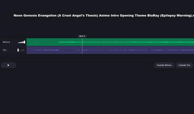 Puedes separar el fondo musical y la voz. Foto: captura de Vocal Remover Puedes separar el fondo musical y la voz. Foto: captura de Vocal Remover