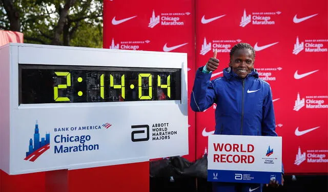 Brigid Kosgei quebró la marca mundial del maratón femenino en 2019. Foto: AFP