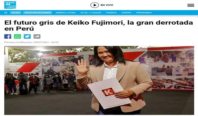 Keiko Fujimori ha sido tópico en varios medios internacionales. Foto: captura/France 24