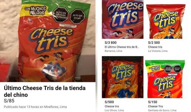 Más de 30 usuarios en la red se animaron a vender los Chesse Tris a precios que van desde los 10 hasta el millón de soles. Foto: captura de Facebook