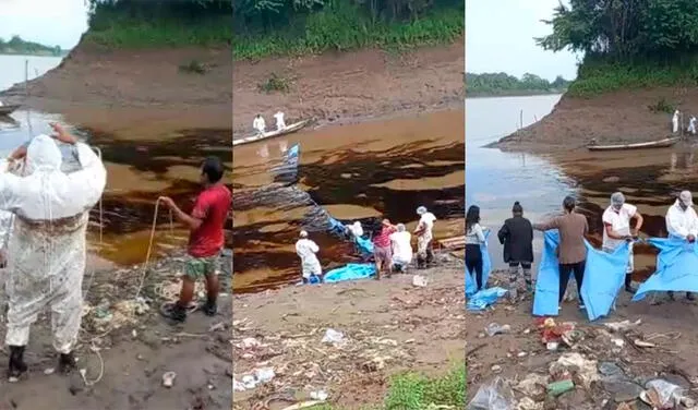 Moradores improvisaron estrategias para contener el derrame de petróleo en el río Marañón. Sin embargo, no ha dado frutos. Foto: composición LR / Facebook Joy Will Parana Rengifo