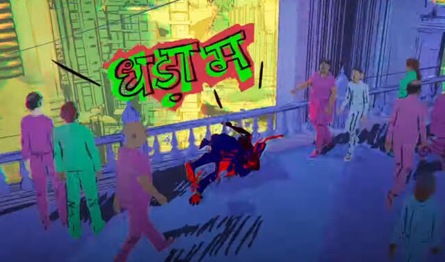 Las onomatopeyas del avance de Spider-Man: Across the Spider-verse aparecen en  idioma hindi. Foto: captura de Youtube/Marvel Entertainment