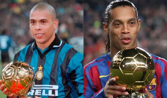 Ronaldo y Ronaldinho con sus respectivos trofeos. Foto: composición