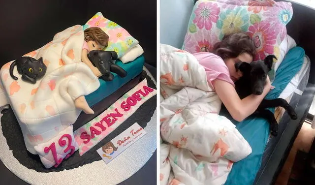 Facebook viral: niña recibe curiosa torta de cumpleaños inspirada en una foto de ella con sus mascotas