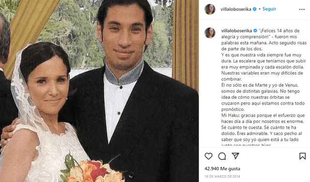 Erika Villalobos llevaba más de 15 años casada con Aldo Miyashiro. Foto: Erika Villalobos/Instagram.