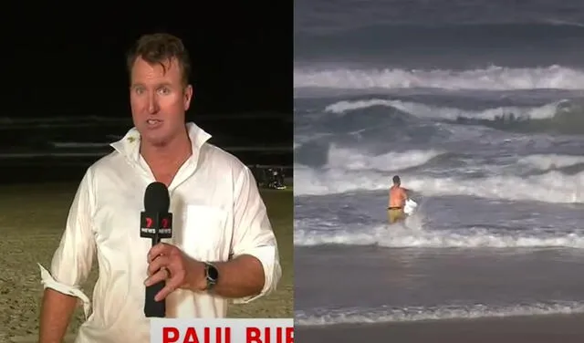 Paul Burt estaba haciendo una transmisión en directo para 7NEWS en la arena de Surfers Paradise (Australia). Foto: captura video/7News Australia