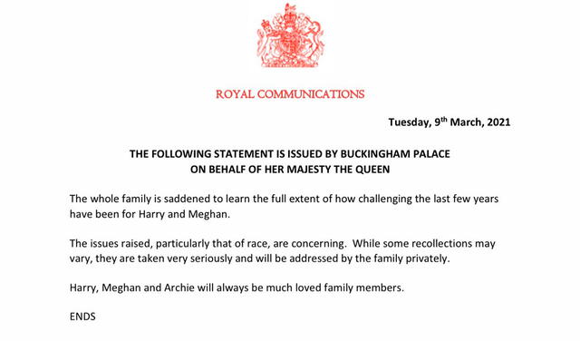 La reina Isabell II rompe su silencio tras la entrevista de Harry y Meghan