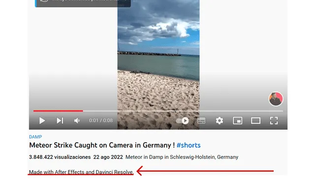 "Made with After Effects and Davince Resolve" afirma la descripción