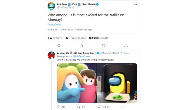 Ambas compañías estaban interactuando en Twitter. Foto: captura de Twitter.