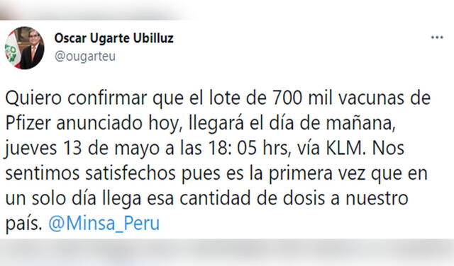 Tweet de Óscar Ugarte. Foto: Twitter