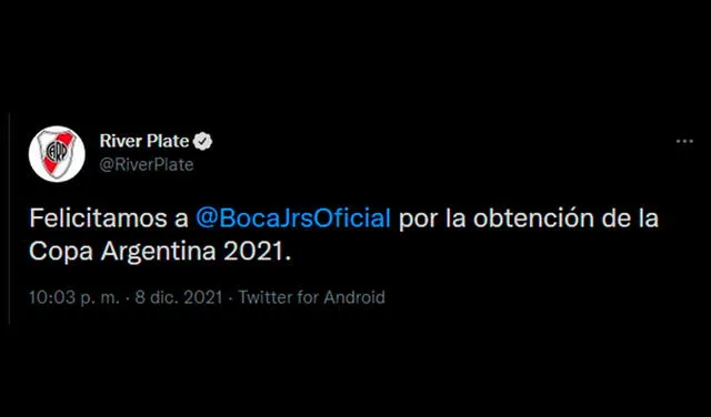 River Plate es el actual campeón de la Liga Profesional Argentina 2021. Foto: captura River Plate twitter