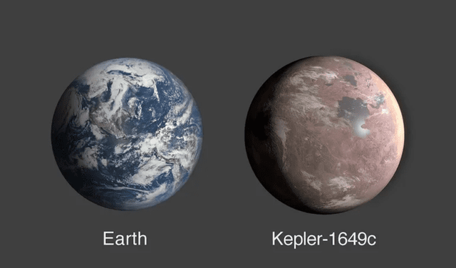 Ilustración de la NASA que compara la Tierra con Kepler-1649c. Gráficos: NASA/Ames Research Center/Daniel Rutter