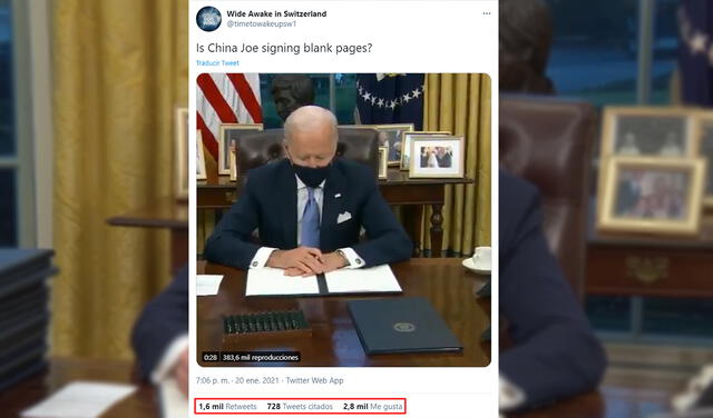 Es falso que Joe Biden haya firmado papeles en blanco el primer día de su mandato