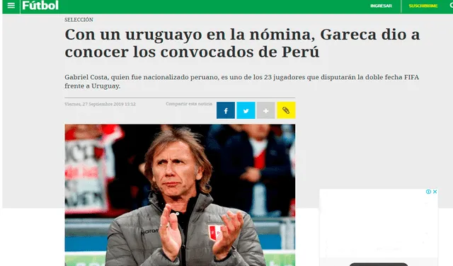 Medios uruguayos reaccionaron ante la segunda convocatoria de Gabriel Costa a la selección peruana.