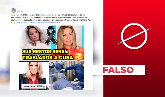 Es falso que la creadora y conductora del programa Caso Cerrado, Ana María Polo, falleció. Foto: composición LR/Facebook.