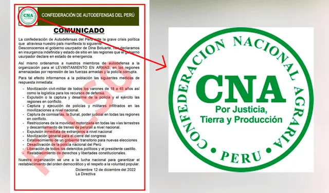 El "pronunciamiento" viral, que es falso, usa el logo de la Confederación Nacional Agraria (CNA)