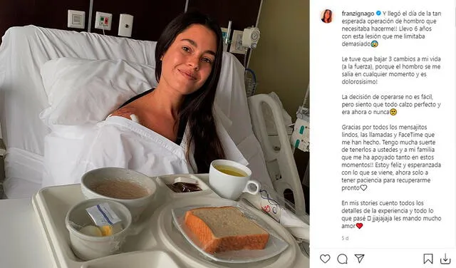 21.7.2021 | Post de Francesca Zignago  sobre su operación en el hombro. Foto: captura Francesca Zignago / Instagram