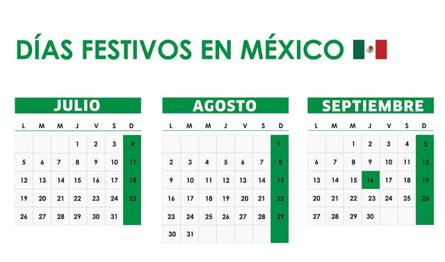 Días festivos obligatorios en México para julio, agosto y septiembre de 2021.