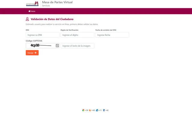 Plataforma de la mesa de partes virtual de Reniec. Foto: captura