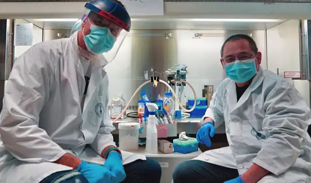 Los co-creadores Igor Stagljar, investigador del Centro Donnelly, y Zhong Yao, investigador asociado principal del Centro Donnelly. Foto: Farzaneh Aboualizadeh Los co-creadores Igor Stagljar, investigador del Centro Donnelly, y Zhong Yao, investigador asociado principal del Centro Donnelly. Foto: Farzaneh Aboualizadeh