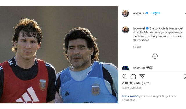 Publicación de Messi para Maradona. Foto: Instagram