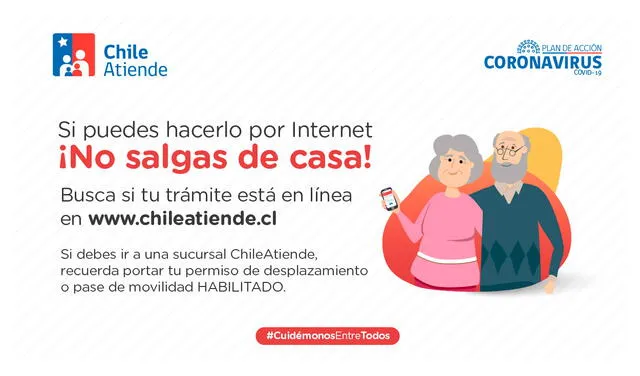 Chile Atiende recomienda efectuar desde casa los trámites disponibles en su web. Foto: IPSChile/Twitter