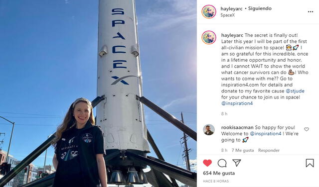 ¡El secreto finalmente ha salido a la luz!, escribió Arceneaux en Instagram, refiriéndose a su viaje con SpaceX | Fotocaptura: Instagram
