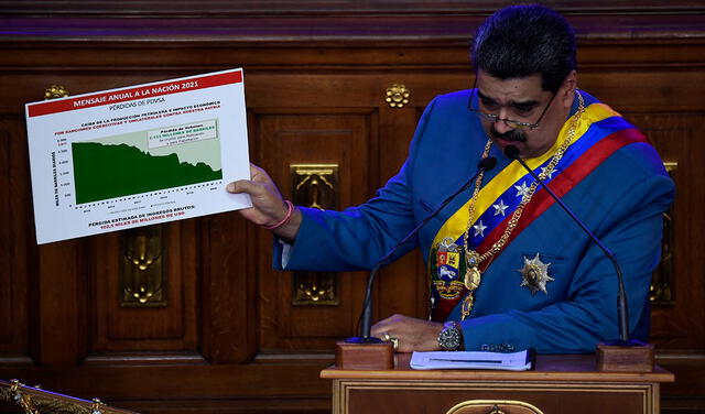 Maduro también reconoció que el bombeo de la estatal petrolera Pdvsa cayó un 69% entre 2015 y 2019. Foto: AFP