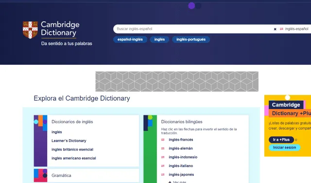 Cambridge también tiene un portal digital para que puedas encontrar el significado de las palabras en inglés. Foto: captura de Cambridge Dictionary