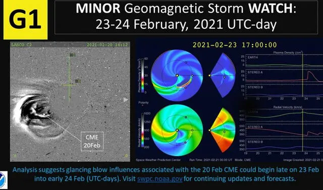 Alerta del NOAA sobre una tormenta solar de grado 1. Foto: captura