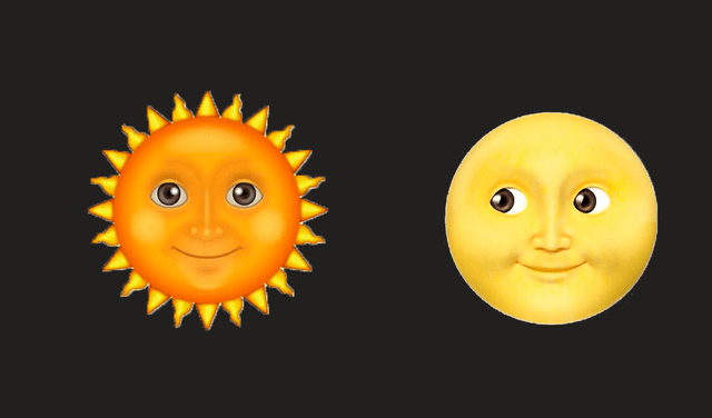 Así se ven los emojis de sol y luna llena. Foto: La República.